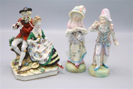 Two French bisque figures, and a Italian group